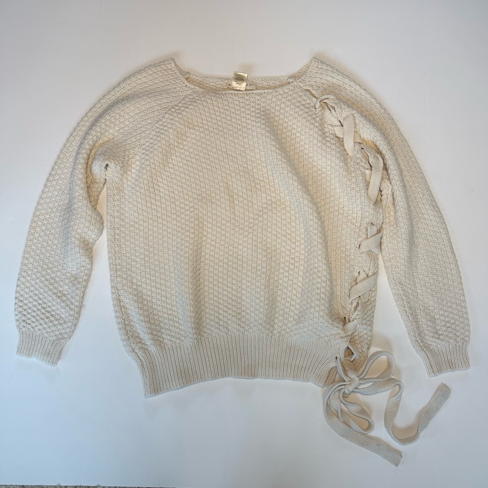 Lovestitch Women's Cream Knit Sweater Side Lace Up Detail Medium 100% Cotton EUC